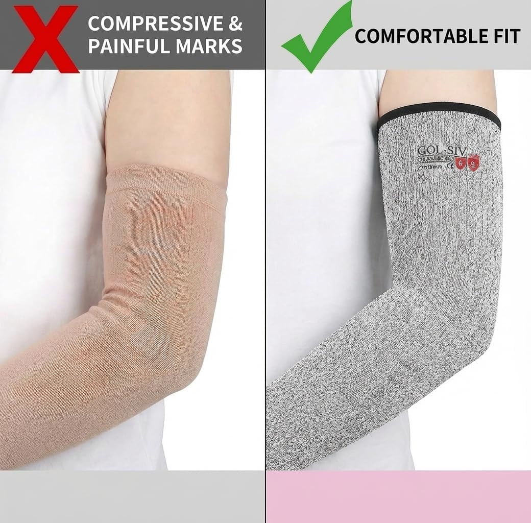 Arm Protectors For Thin Skin And Bruising, Kevlar Sleeves. A5 Level Cut Resistant Arm Sleeves For Gardening, Welding, Kitchen (Grey, 17.7 In)