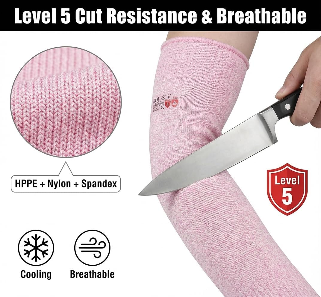 Arm Protectors For Thin Skin And Bruising, Kevlar Sleeves. A5 Level Cut Resistant Arm Sleeves For Gardening, Welding, Kitchen (Grey, 17.7 In)