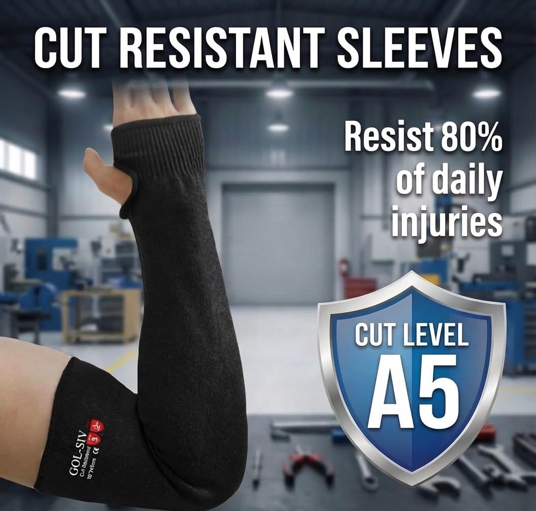 Arm Protectors For Thin Skin And Bruising, Kevlar Sleeves. A5 Level Cut Resistant Arm Sleeves For Gardening, Welding, Kitchen (Grey, 17.7 In)