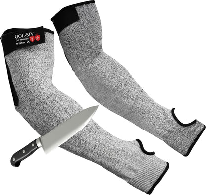 Arm Protectors For Thin Skin And Bruising, Kevlar Sleeves. A5 Level Cut Resistant Arm Sleeves For Gardening, Welding, Kitchen (Grey, 17.7 In)