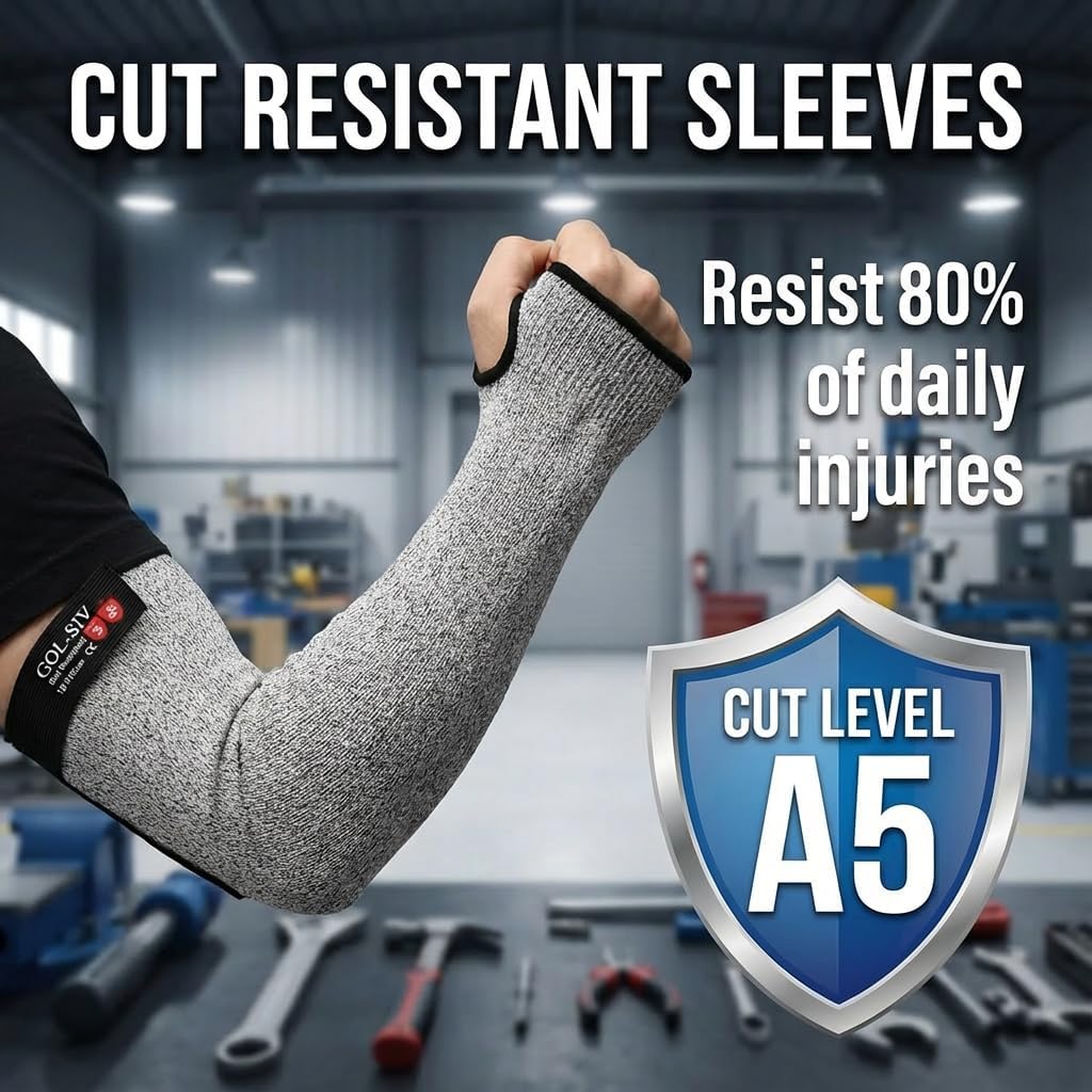 Arm Protectors For Thin Skin And Bruising, Kevlar Sleeves. A5 Level Cut Resistant Arm Sleeves For Gardening, Welding, Kitchen (Grey, 17.7 In)