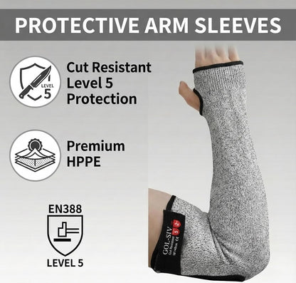 Arm Protectors For Thin Skin And Bruising, Kevlar Sleeves. A5 Level Cut Resistant Arm Sleeves For Gardening, Welding, Kitchen (Grey, 17.7 In)