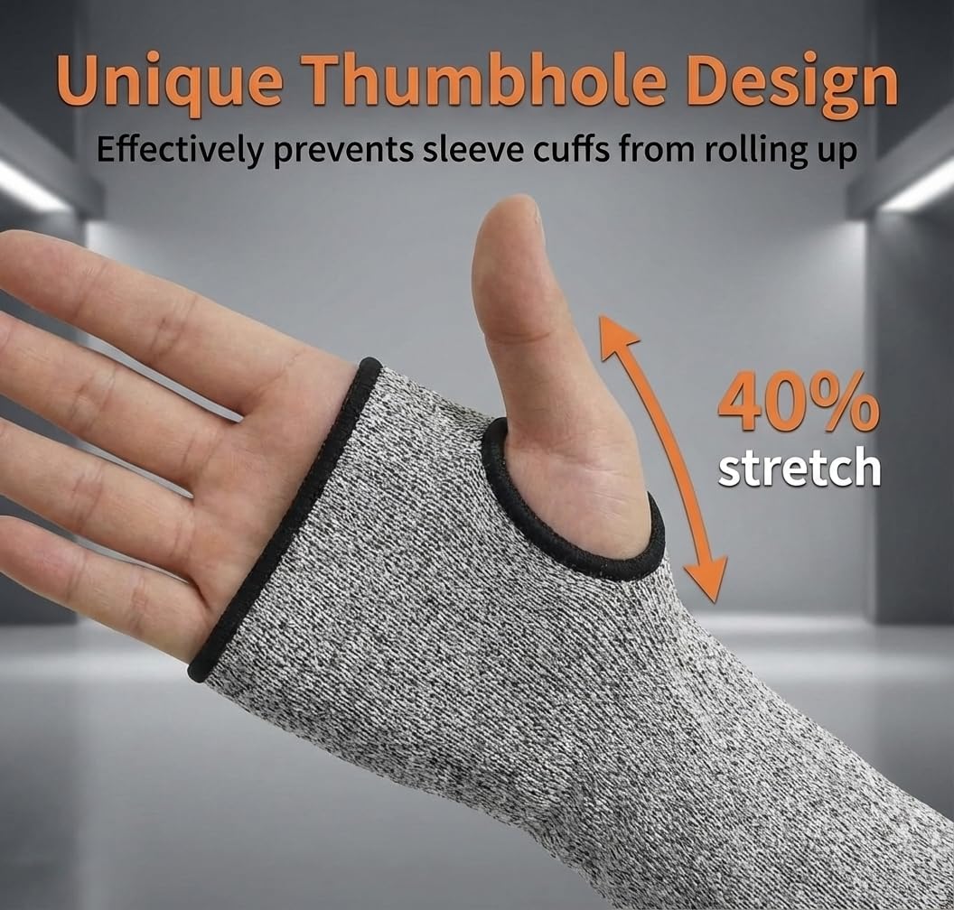 Arm Protectors For Thin Skin And Bruising, Kevlar Sleeves. A5 Level Cut Resistant Arm Sleeves For Gardening, Welding, Kitchen (Grey, 17.7 In)