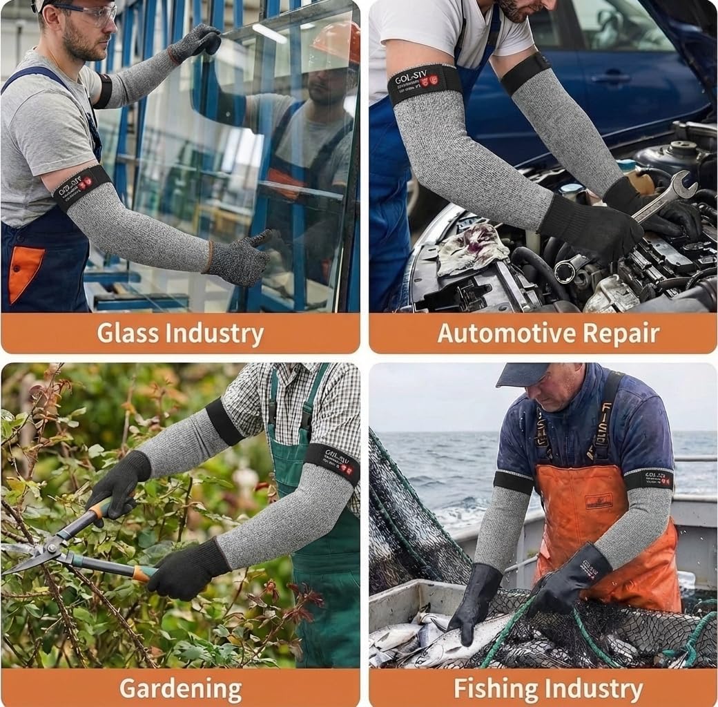 Arm Protectors For Thin Skin And Bruising, Kevlar Sleeves. A5 Level Cut Resistant Arm Sleeves For Gardening, Welding, Kitchen (Grey, 17.7 In)