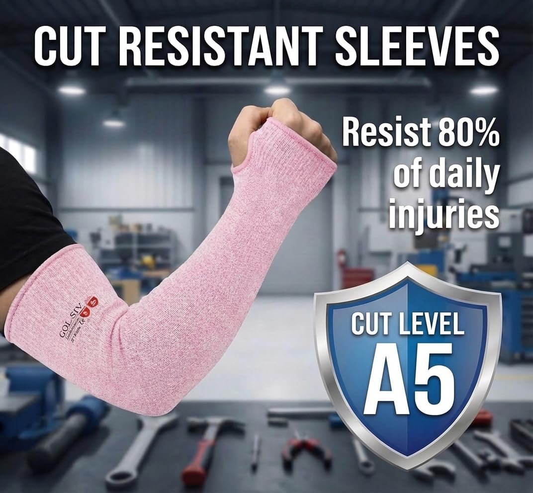 Arm Protectors For Thin Skin And Bruising, Kevlar Sleeves. A5 Level Cut Resistant Arm Sleeves For Gardening, Welding, Kitchen (Grey, 17.7 In)