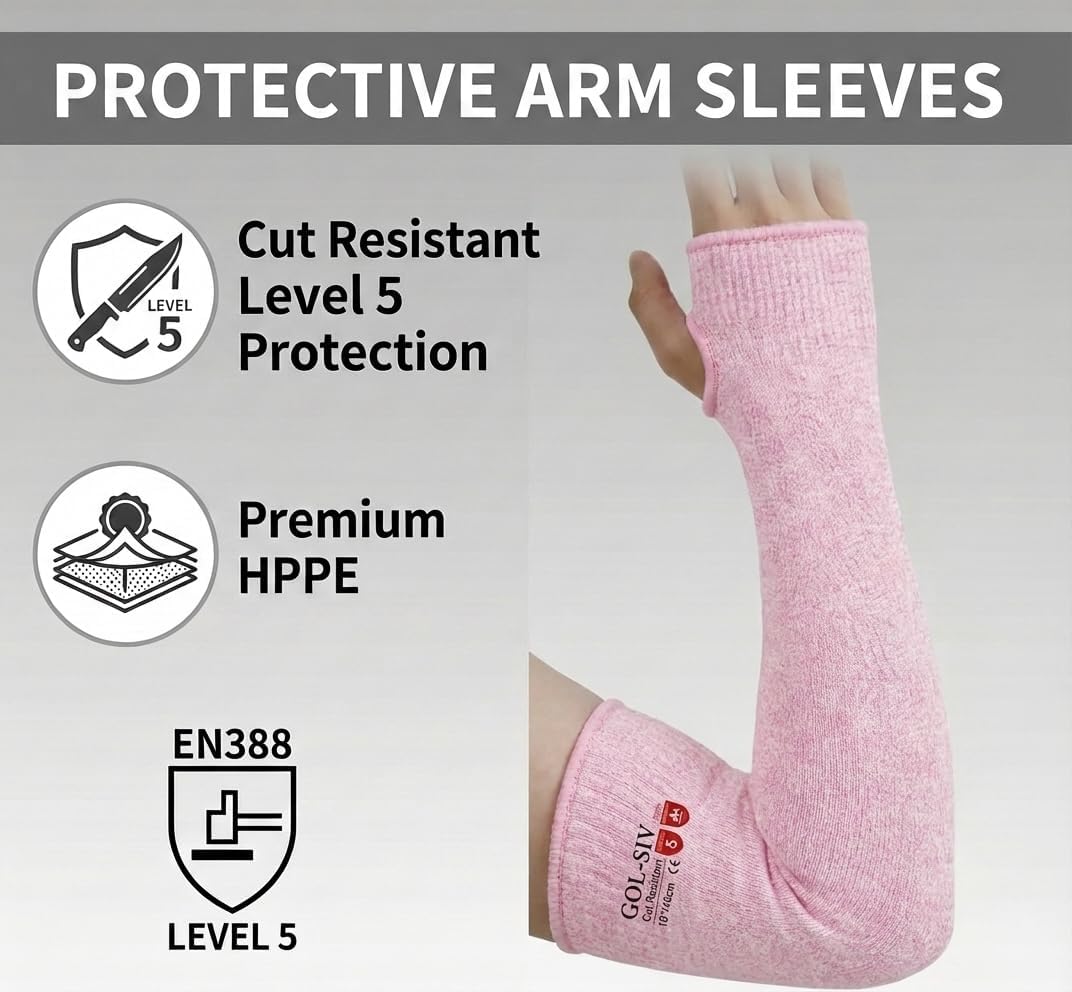 Arm Protectors For Thin Skin And Bruising, Kevlar Sleeves. A5 Level Cut Resistant Arm Sleeves For Gardening, Welding, Kitchen (Grey, 17.7 In)