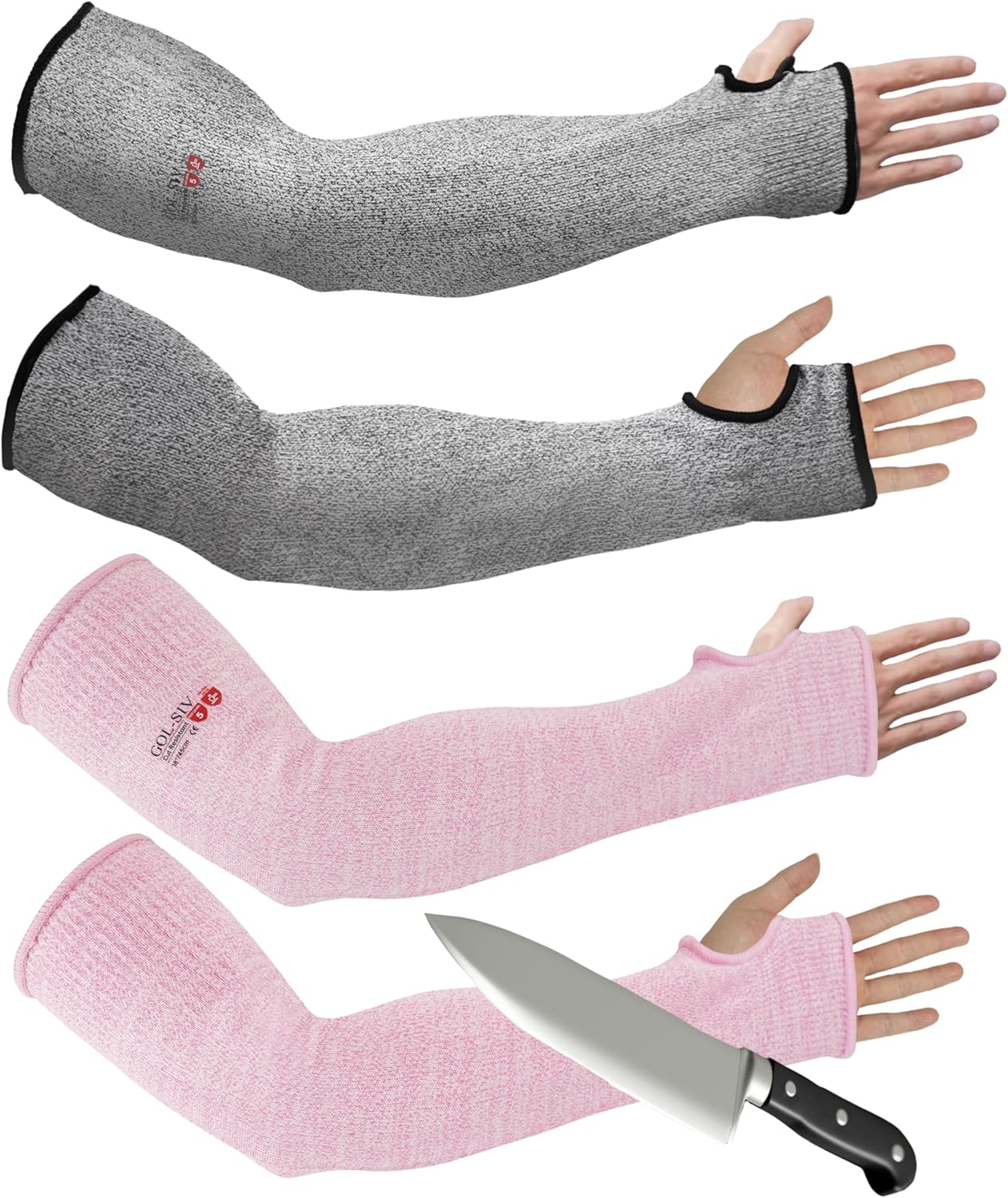 Arm Protectors For Thin Skin And Bruising, Kevlar Sleeves. A5 Level Cut Resistant Arm Sleeves For Gardening, Welding, Kitchen (Grey, 17.7 In)