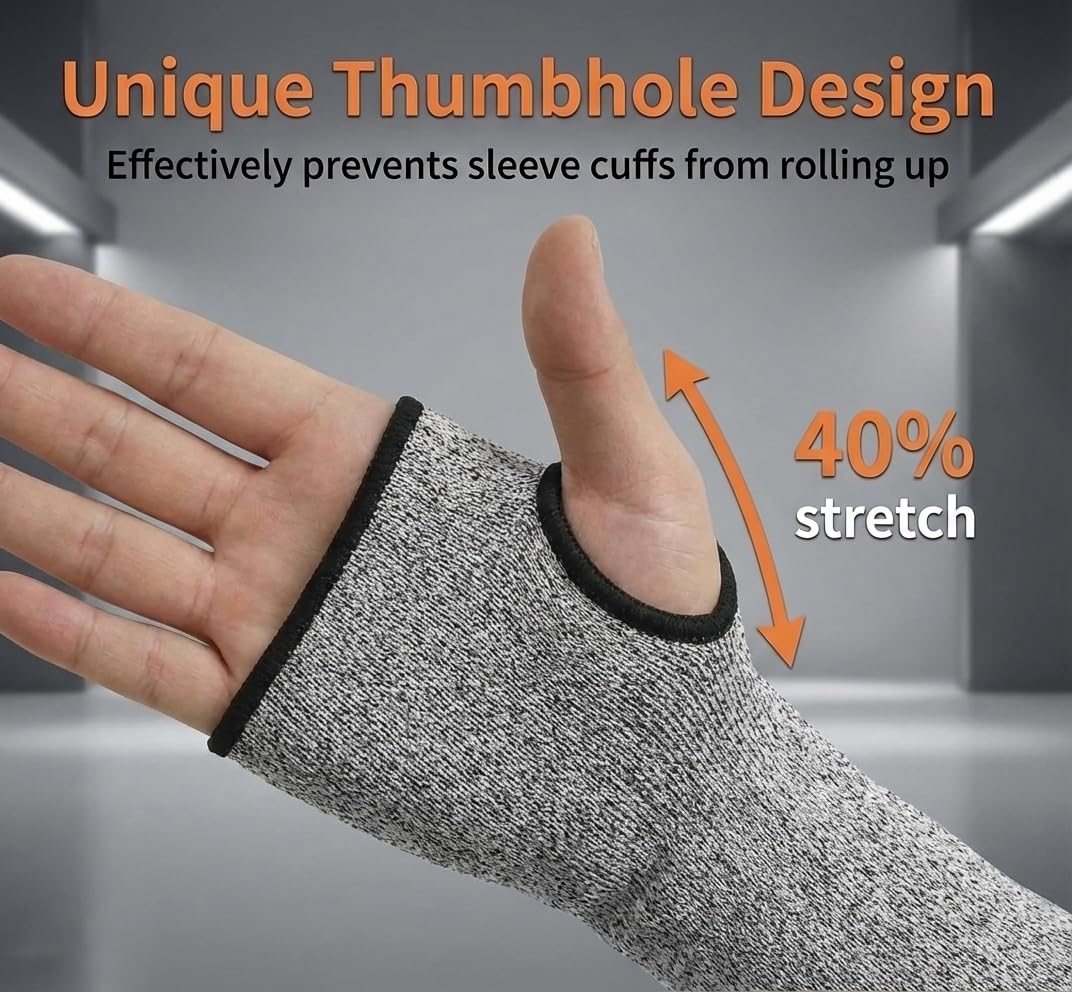 Arm Protectors For Thin Skin And Bruising, Kevlar Sleeves. A5 Level Cut Resistant Arm Sleeves For Gardening, Welding, Kitchen (Grey, 17.7 In)