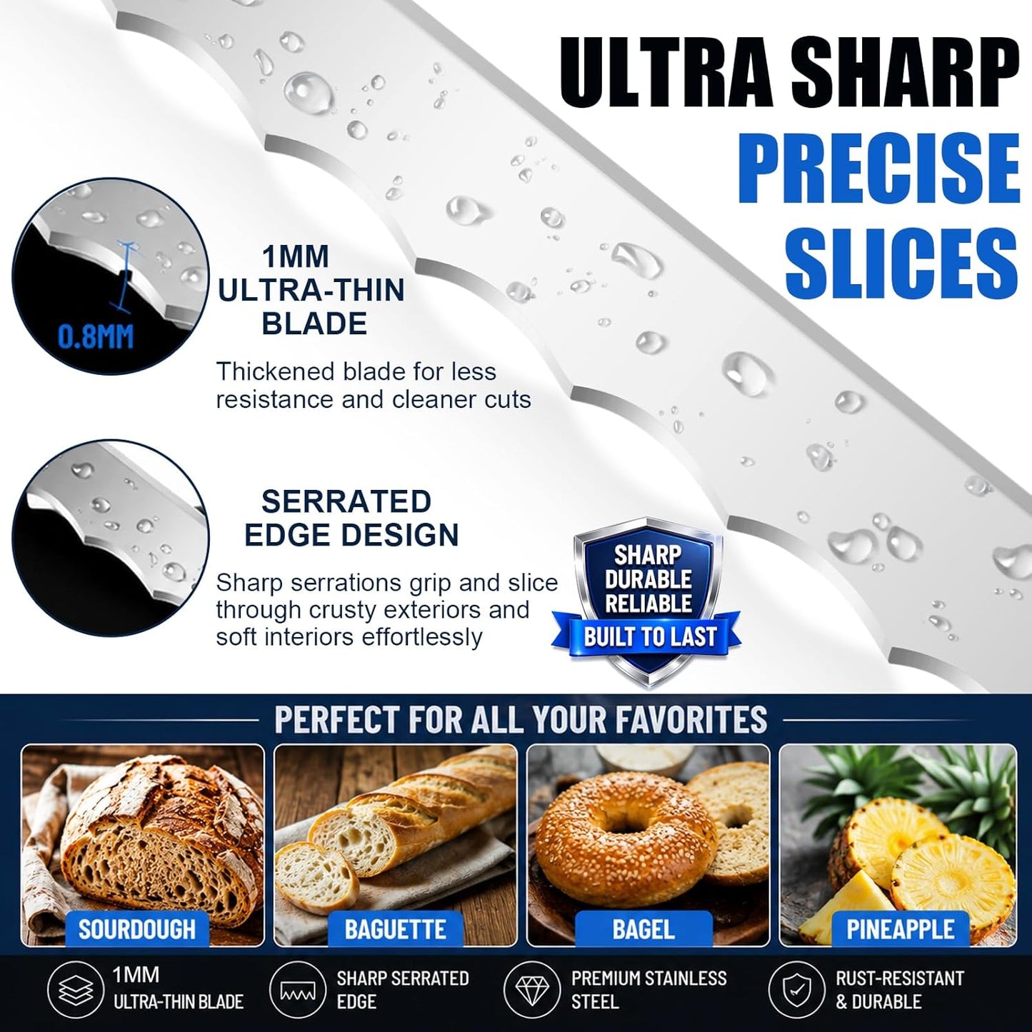 Adjustable Bread Knife for Homemade Bread with Thickness Guides,Bow Design | Upgraded Bread Slicer, Serrated Stainless Blade Easy to Cutting Even Slices for Sourdough Baguette Sandwiche,Dishwasher safe