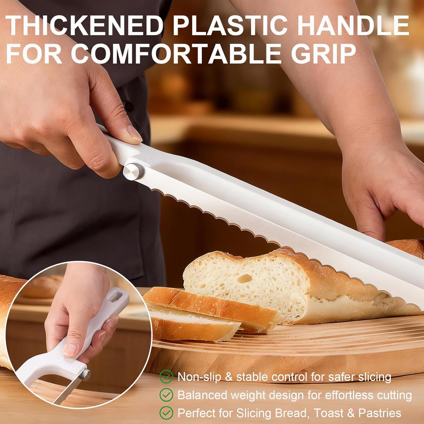 Adjustable Bread Knife for Homemade Bread with Thickness Guides,Bow Design | Upgraded Bread Slicer, Serrated Stainless Blade Easy to Cutting Even Slices for Sourdough Baguette Sandwiche,Dishwasher safe