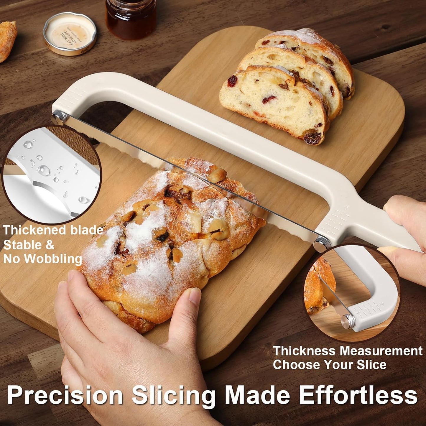 Adjustable Bread Knife for Homemade Bread with Thickness Guides,Bow Design | Upgraded Bread Slicer, Serrated Stainless Blade Easy to Cutting Even Slices for Sourdough Baguette Sandwiche,Dishwasher safe