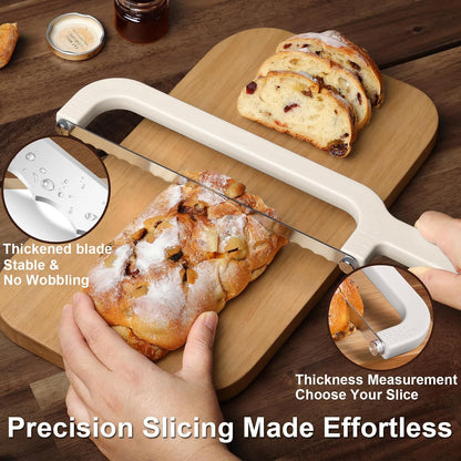Adjustable Bread Knife for Homemade Bread with Thickness Guides,Bow Design | Upgraded Bread Slicer, Serrated Stainless Blade Easy to Cutting Even Slices for Sourdough Baguette Sandwiche,Dishwasher safe