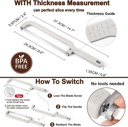 Adjustable Bread Knife for Homemade Bread with Thickness Guides,Bow Design | Upgraded Bread Slicer, Serrated Stainless Blade Easy to Cutting Even Slices for Sourdough Baguette Sandwiche,Dishwasher safe