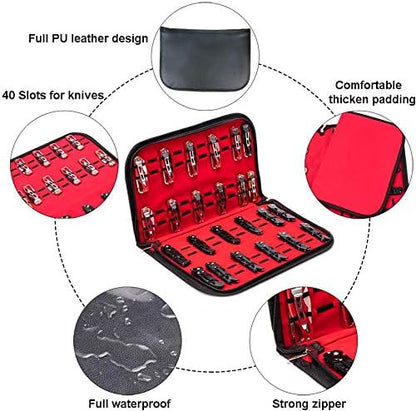 Pocket Knife Storage Case,Folding Knife Pouch Carrier Holder,40 Slots Small Knife Carrying Cases,Versatile Knife Collection For Survival,Tactical,Outdoor,EDC Mini Knife