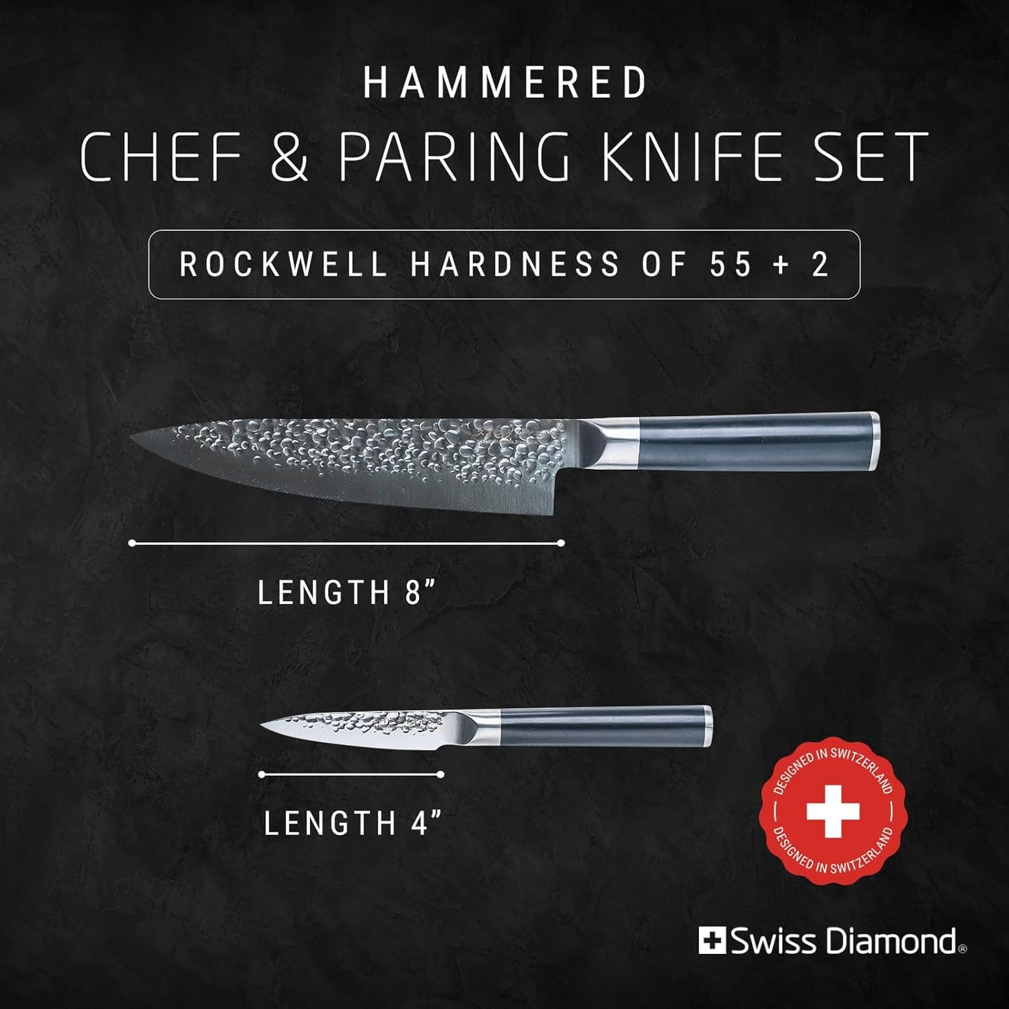 Utility Knife, German Steel With ABS Handle, Half Tang Handle, Hammered Blade Chef Knives Professional Grade, 55+2 Rockwell Hardness, 5 Inch