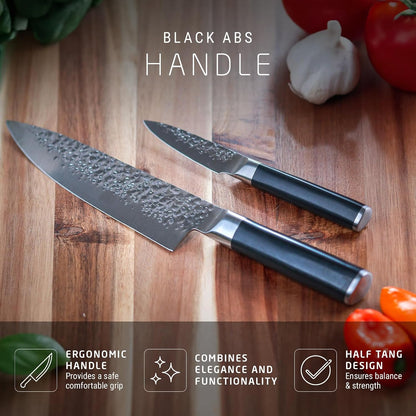 Utility Knife, German Steel With ABS Handle, Half Tang Handle, Hammered Blade Chef Knives Professional Grade, 55+2 Rockwell Hardness, 5 Inch