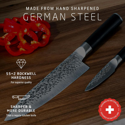 Utility Knife, German Steel With ABS Handle, Half Tang Handle, Hammered Blade Chef Knives Professional Grade, 55+2 Rockwell Hardness, 5 Inch