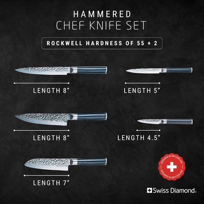 Utility Knife, German Steel With ABS Handle, Half Tang Handle, Hammered Blade Chef Knives Professional Grade, 55+2 Rockwell Hardness, 5 Inch