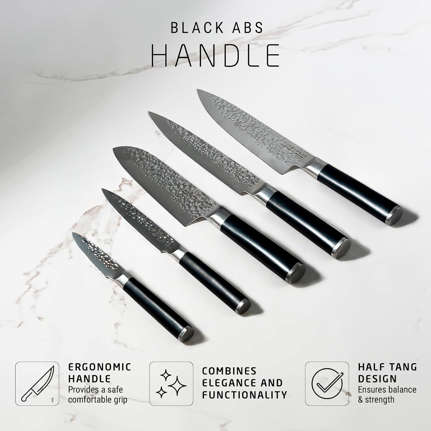 Utility Knife, German Steel With ABS Handle, Half Tang Handle, Hammered Blade Chef Knives Professional Grade, 55+2 Rockwell Hardness, 5 Inch
