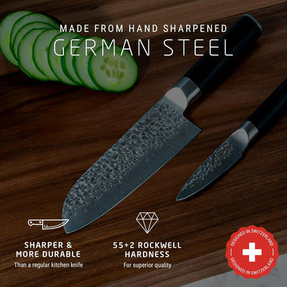 Utility Knife, German Steel With ABS Handle, Half Tang Handle, Hammered Blade Chef Knives Professional Grade, 55+2 Rockwell Hardness, 5 Inch
