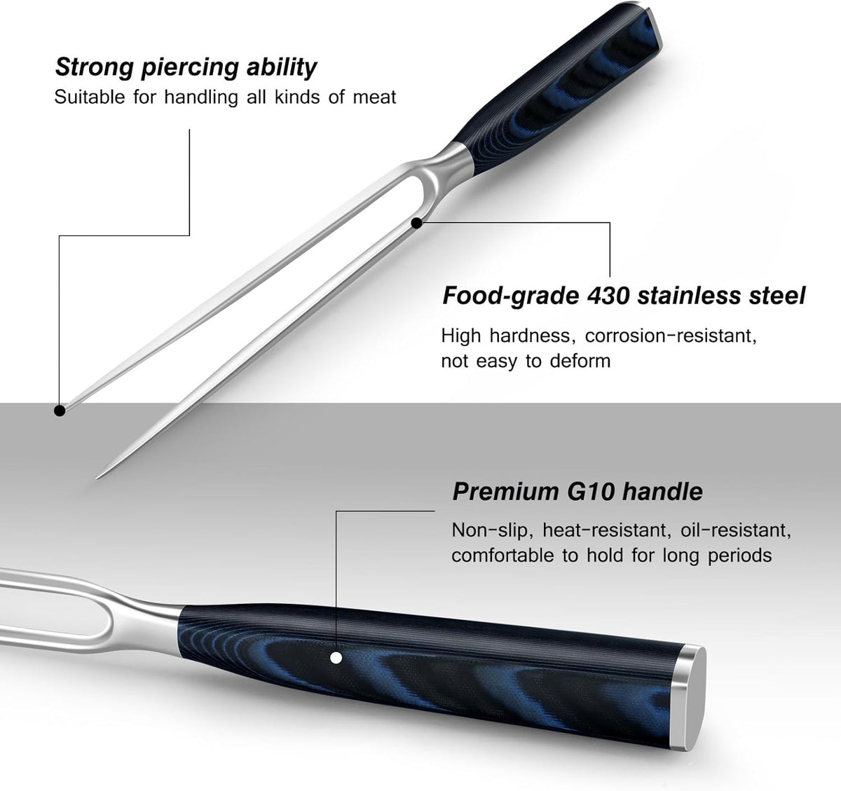BBQ Carving Knife Set, Brisket Slicing Knife and Fork Set, Japanese High Carbon Steel Slicing Knives with G10 Handle, Full Tang Ultra Sharp Meat Cleaver
