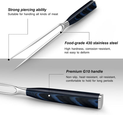 BBQ Carving Knife Set, Brisket Slicing Knife and Fork Set, Japanese High Carbon Steel Slicing Knives with G10 Handle, Full Tang Ultra Sharp Meat Cleaver
