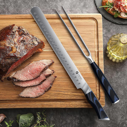 BBQ Carving Knife Set, Brisket Slicing Knife and Fork Set, Japanese High Carbon Steel Slicing Knives with G10 Handle, Full Tang Ultra Sharp Meat Cleaver