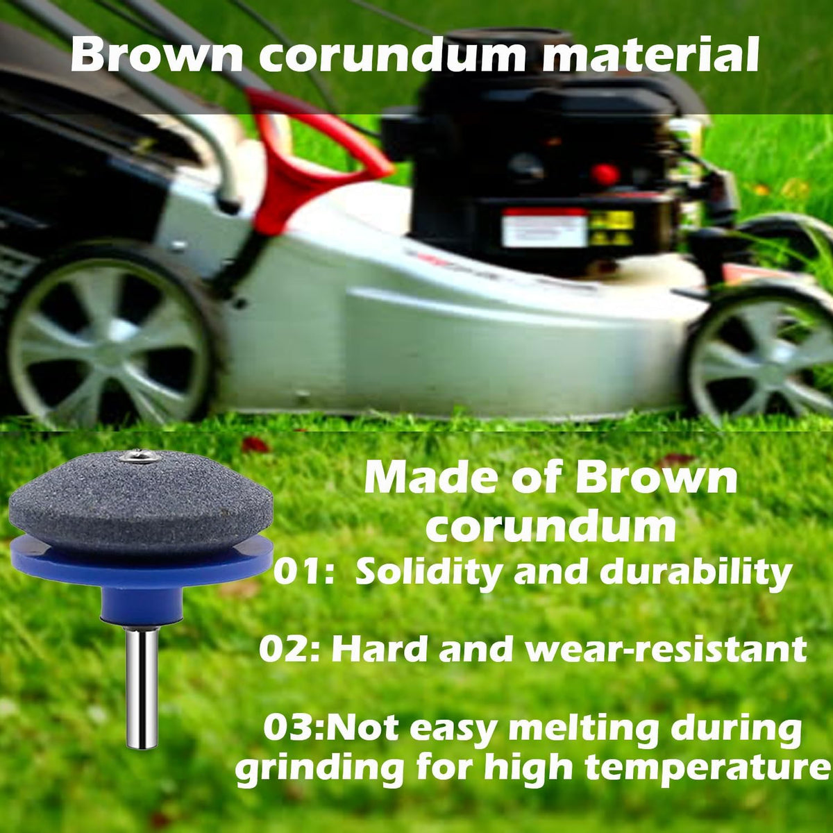 Lawnmower Dull Blade Sharpener, 3 Pcs Mower Sharpening Stone Wheel Kit, Universal Garden Tool Grindstone and Knife Edge Whetstone for Any Power Hand Drills