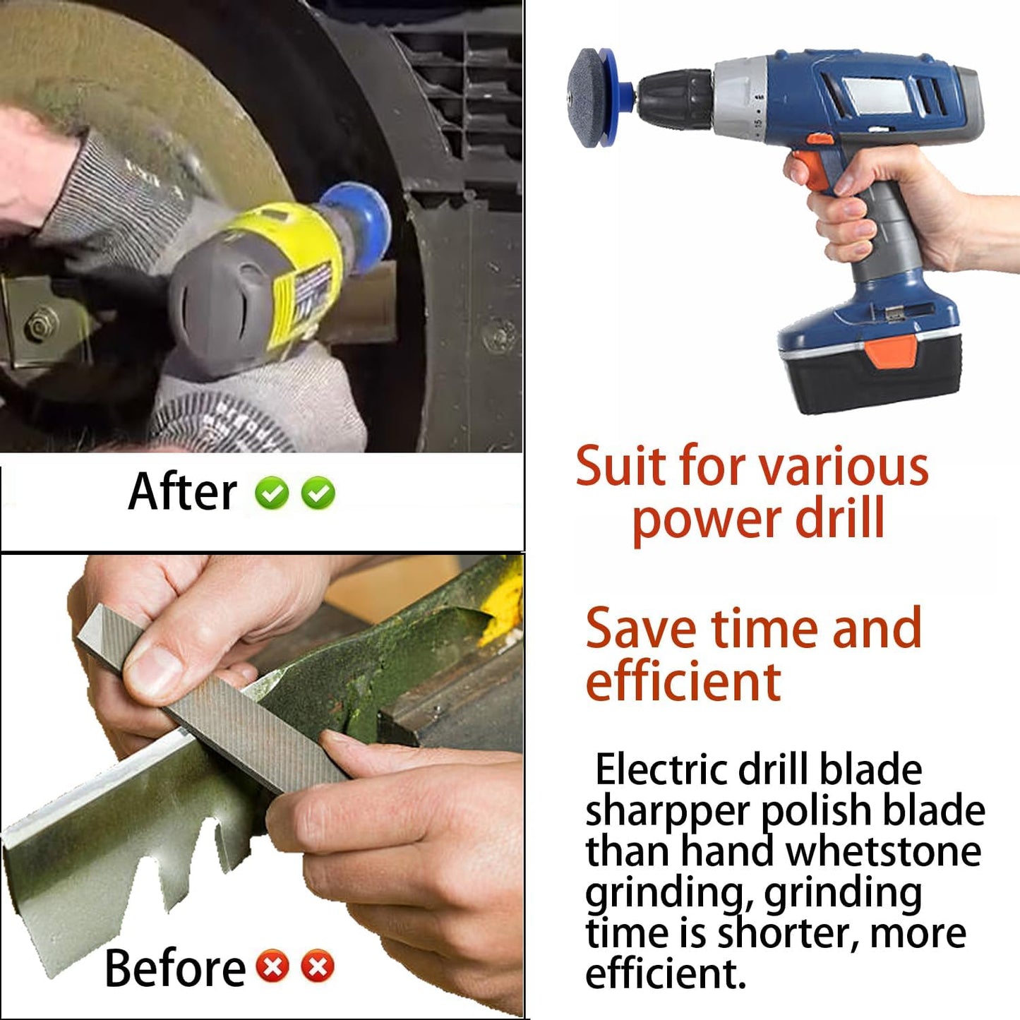 Lawnmower Dull Blade Sharpener, 3 Pcs Mower Sharpening Stone Wheel Kit, Universal Garden Tool Grindstone and Knife Edge Whetstone for Any Power Hand Drills