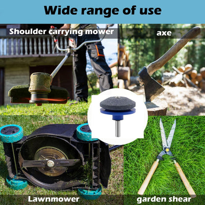 Lawnmower Dull Blade Sharpener, 3 Pcs Mower Sharpening Stone Wheel Kit, Universal Garden Tool Grindstone and Knife Edge Whetstone for Any Power Hand Drills