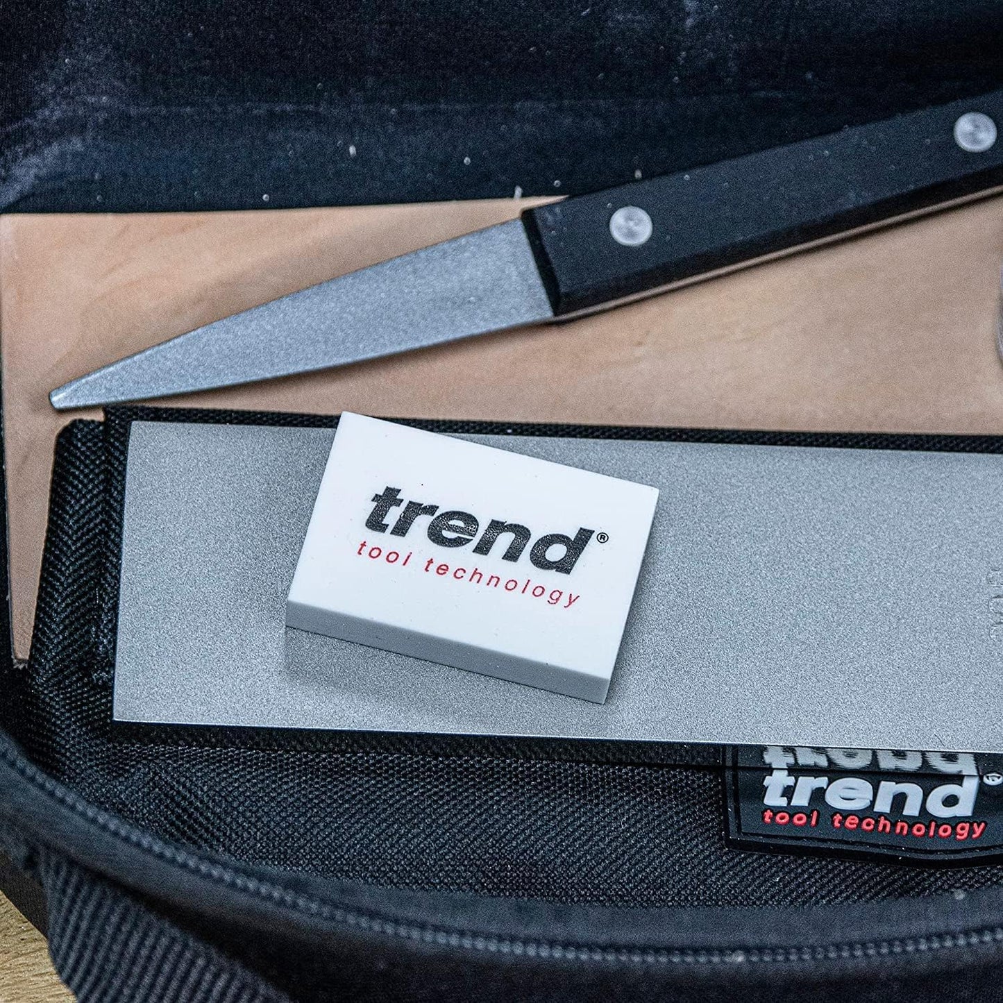 Trend Diamond Sharpening Stone Kit, 8 x 3 Inch Double Sided (300/1000 Grit) Bench Stone with Pouch, Cleaning Block & Non-Slip Mat, DWS/CP8/FC