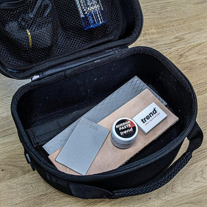 Trend Diamond Sharpening Stone Kit, 8 x 3 Inch Double Sided (300/1000 Grit) Bench Stone with Pouch, Cleaning Block & Non-Slip Mat, DWS/CP8/FC