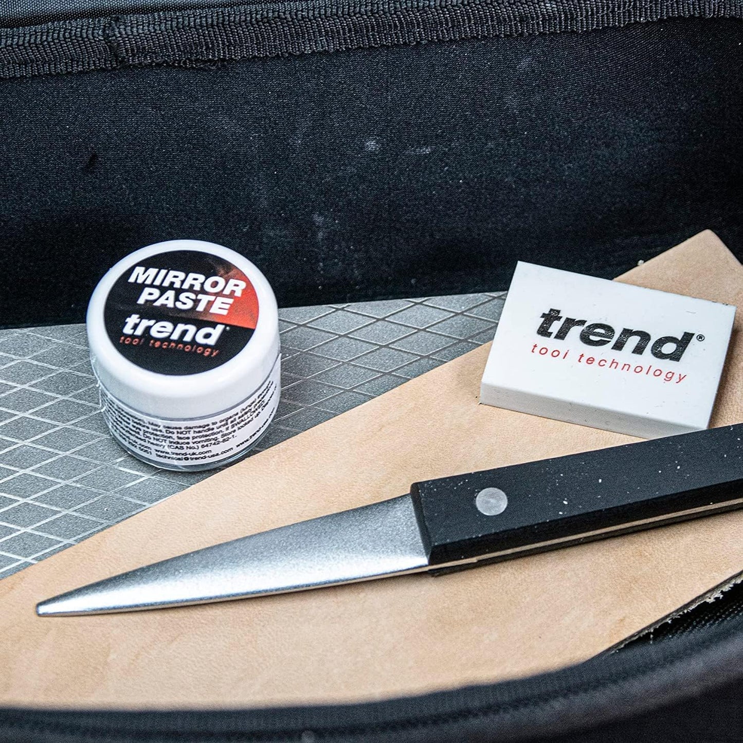 Trend Diamond Sharpening Stone Kit, 8 x 3 Inch Double Sided (300/1000 Grit) Bench Stone with Pouch, Cleaning Block & Non-Slip Mat, DWS/CP8/FC