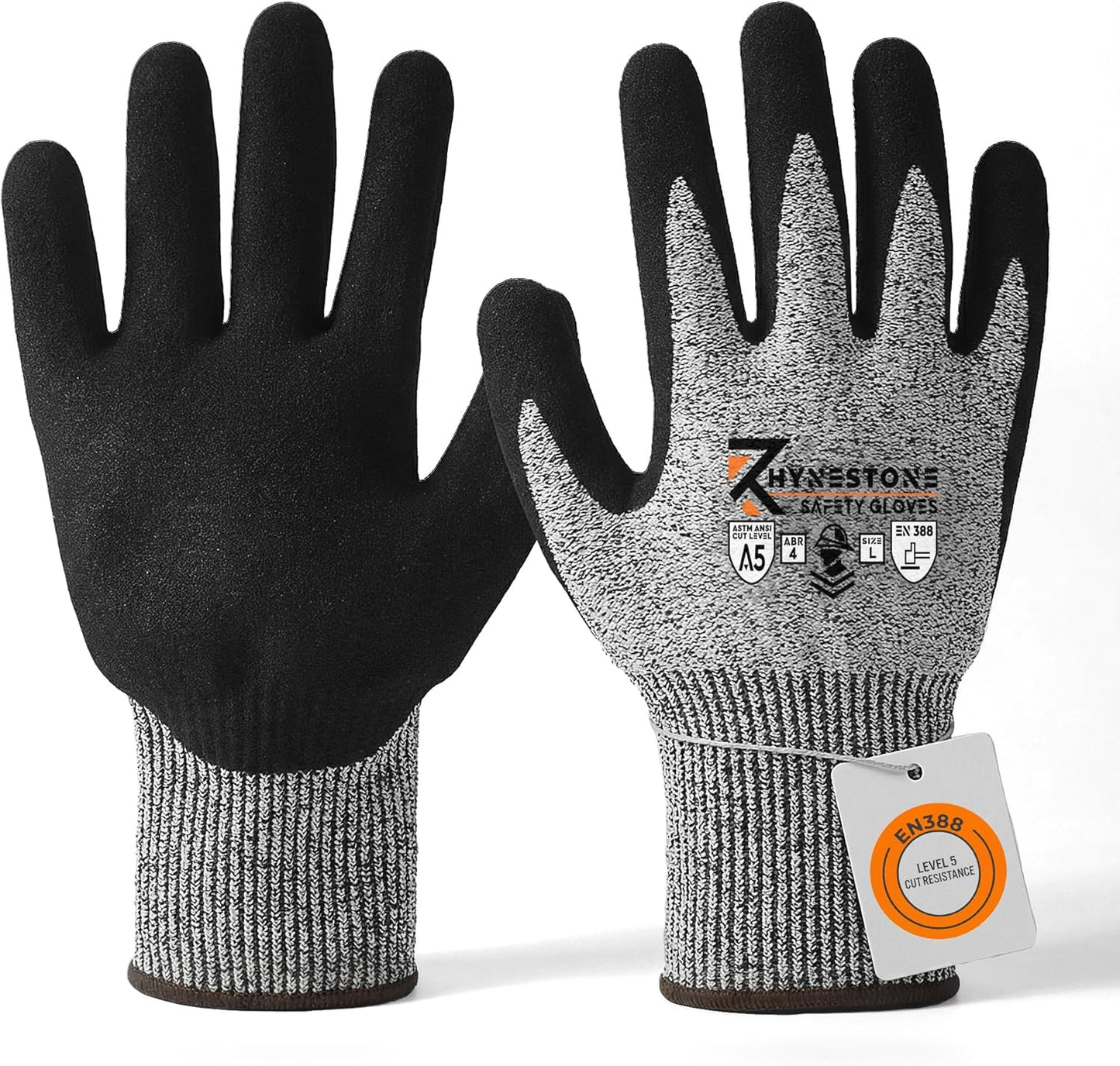 RhyneStone Level A5 Cut Resistant – 1 Pair Safety Work Gloves for Construction, Gardening & Sharp Material Handling