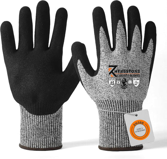 RhyneStone Level A5 Cut Resistant – 1 Pair Safety Work Gloves for Construction, Gardening & Sharp Material Handling