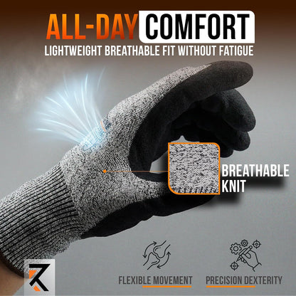 RhyneStone Level A5 Cut Resistant – 1 Pair Safety Work Gloves for Construction, Gardening & Sharp Material Handling