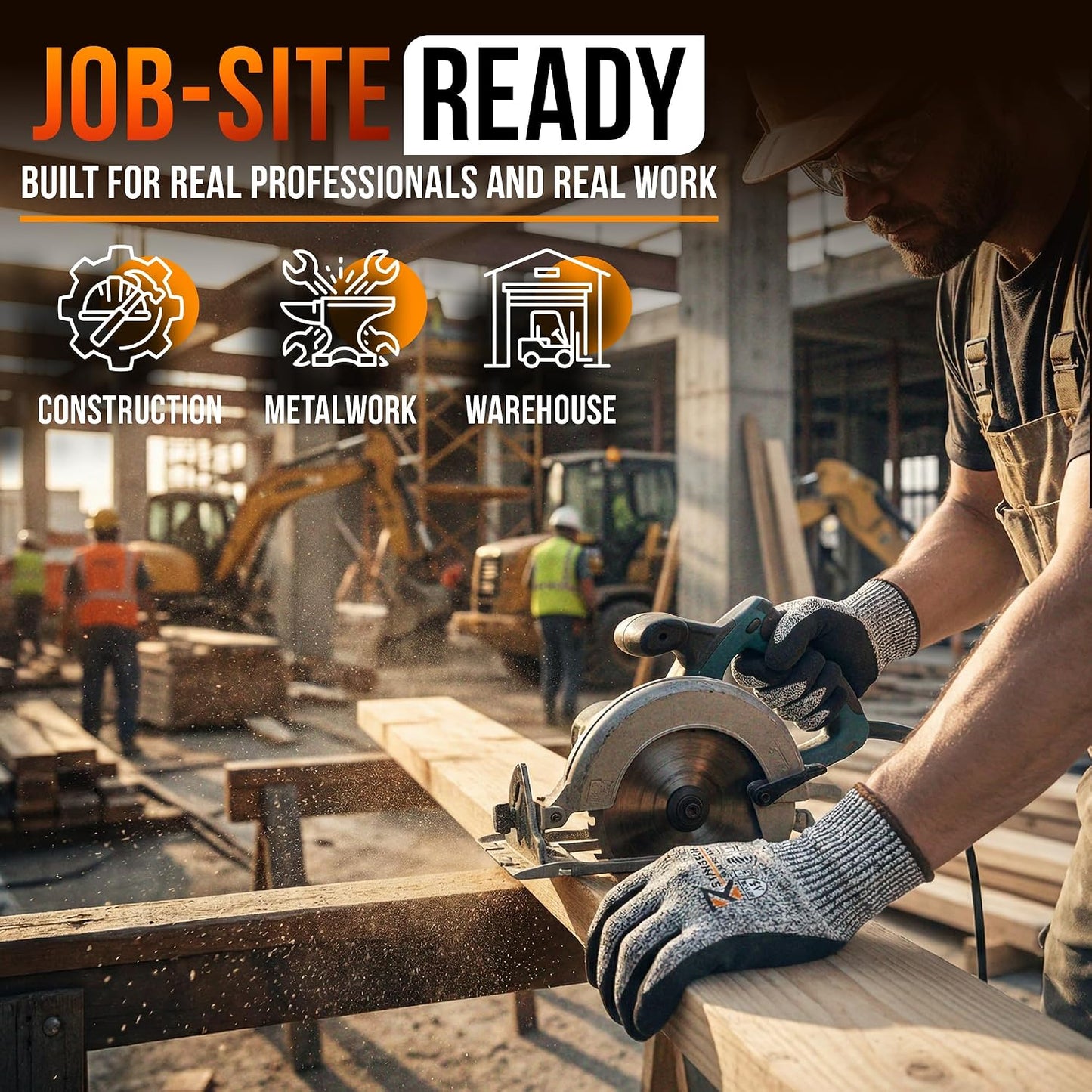RhyneStone Level A5 Cut Resistant – 1 Pair Safety Work Gloves for Construction, Gardening & Sharp Material Handling