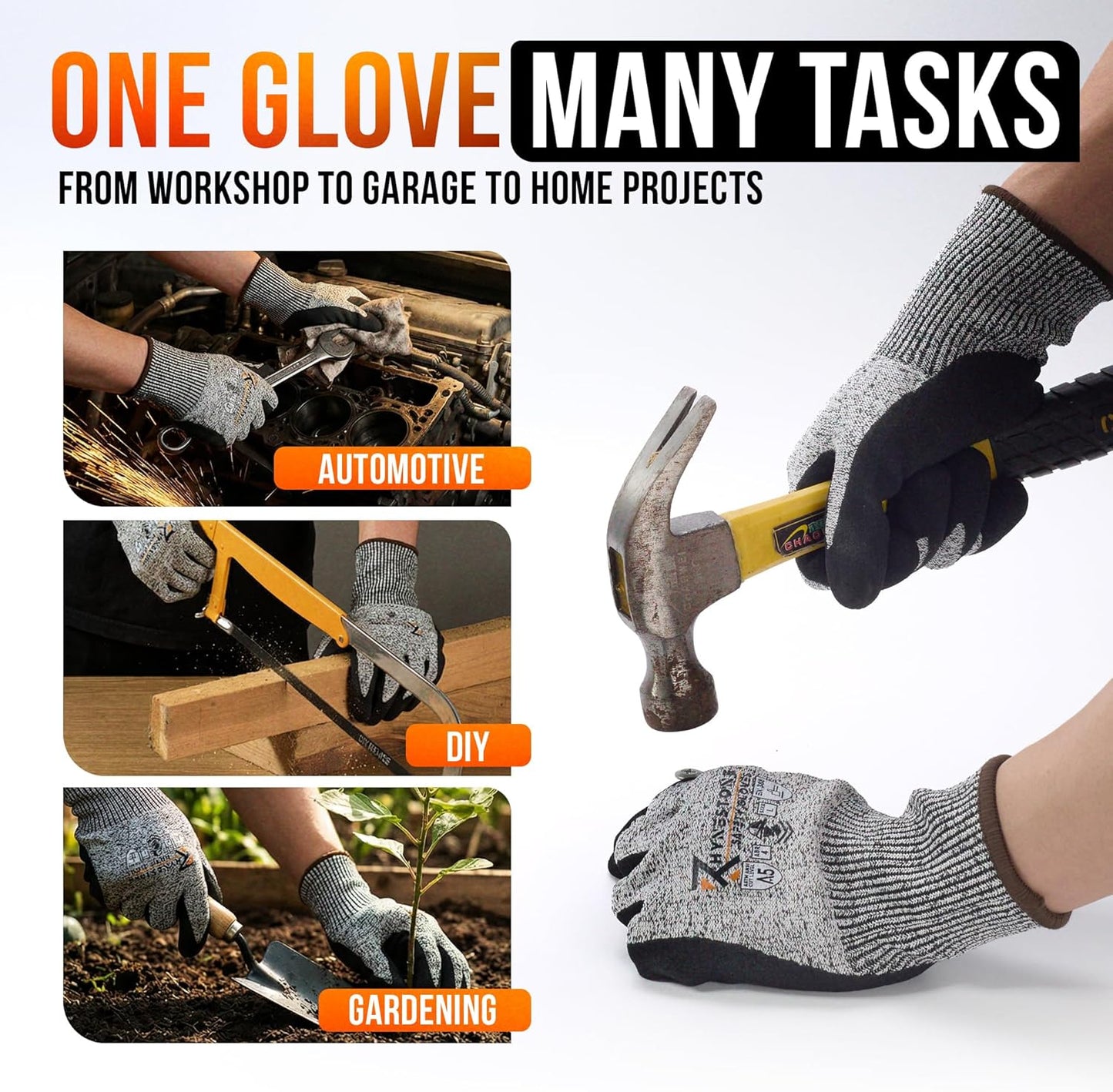RhyneStone Level A5 Cut Resistant – 1 Pair Safety Work Gloves for Construction, Gardening & Sharp Material Handling