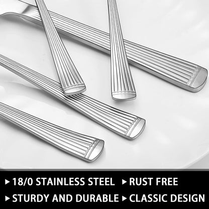 49-Piece Hammered Silverware Set with Organizer, Food-Grade Stainless Steel Flatware for 8, Cutlery Utensil Sets with Steak Knives, Rust-proof, Mirror Polished, Dishwasher Safe, Round Hammered