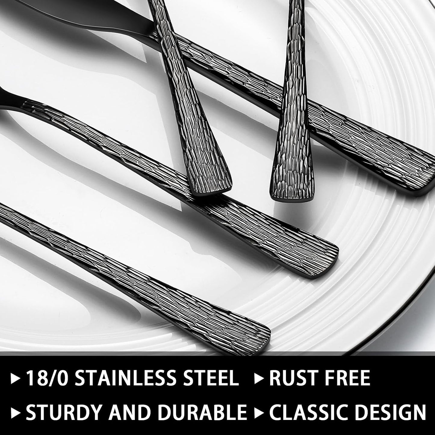 49-Piece Hammered Silverware Set with Organizer, Food-Grade Stainless Steel Flatware for 8, Cutlery Utensil Sets with Steak Knives, Rust-proof, Mirror Polished, Dishwasher Safe, Round Hammered