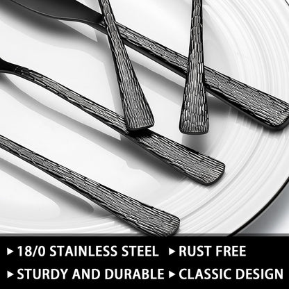 49-Piece Hammered Silverware Set with Organizer, Food-Grade Stainless Steel Flatware for 8, Cutlery Utensil Sets with Steak Knives, Rust-proof, Mirror Polished, Dishwasher Safe, Round Hammered