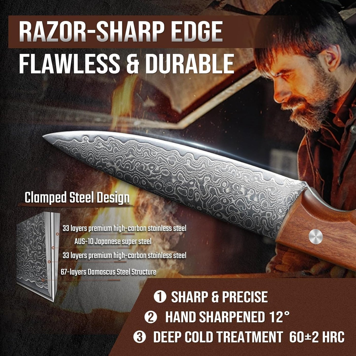 Damascus Paring Knife 5 inch, VG-10 Damascus Steel Fruit Knife, Japanese Peeling Knife with Ergonomic Wood Handle, Multipurpose Kitchen Knife for Cutting Fruit Vegetables