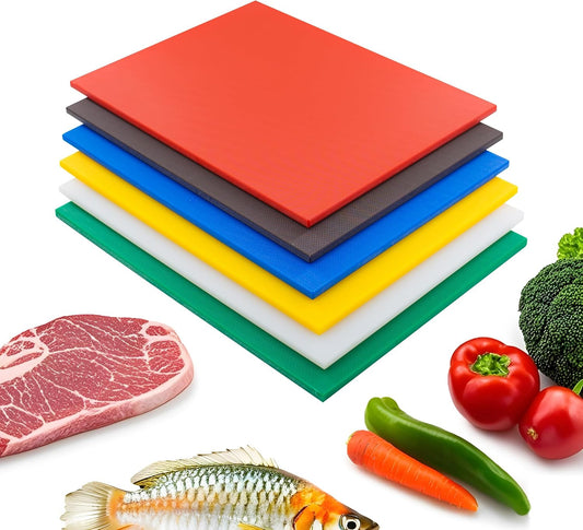 CMI Commercial Grade Cutting Board for Kitchens,Cutting Board Set,Plastic Chopping Board,18 x 12 x 1/2 Inch, Multi-Color 6 of Pack Set,NSF Certified,for Vegetable Meat or Cheese