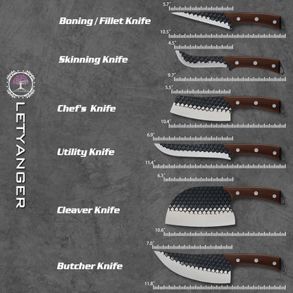 Butcher Knife Set with Bag, High Carbon Steel Knife Set for Meat Cutting, Meat Cleaver Butcher Boning Knife for Brisket Trimming, Full Tang Kitchen Knife Sets, with Butcher Paper Roll