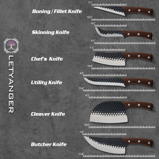 Butcher Knife Set with Bag, High Carbon Steel Knife Set for Meat Cutting, Meat Cleaver Butcher Boning Knife for Brisket Trimming, Full Tang Kitchen Knife Sets, with Butcher Paper Roll