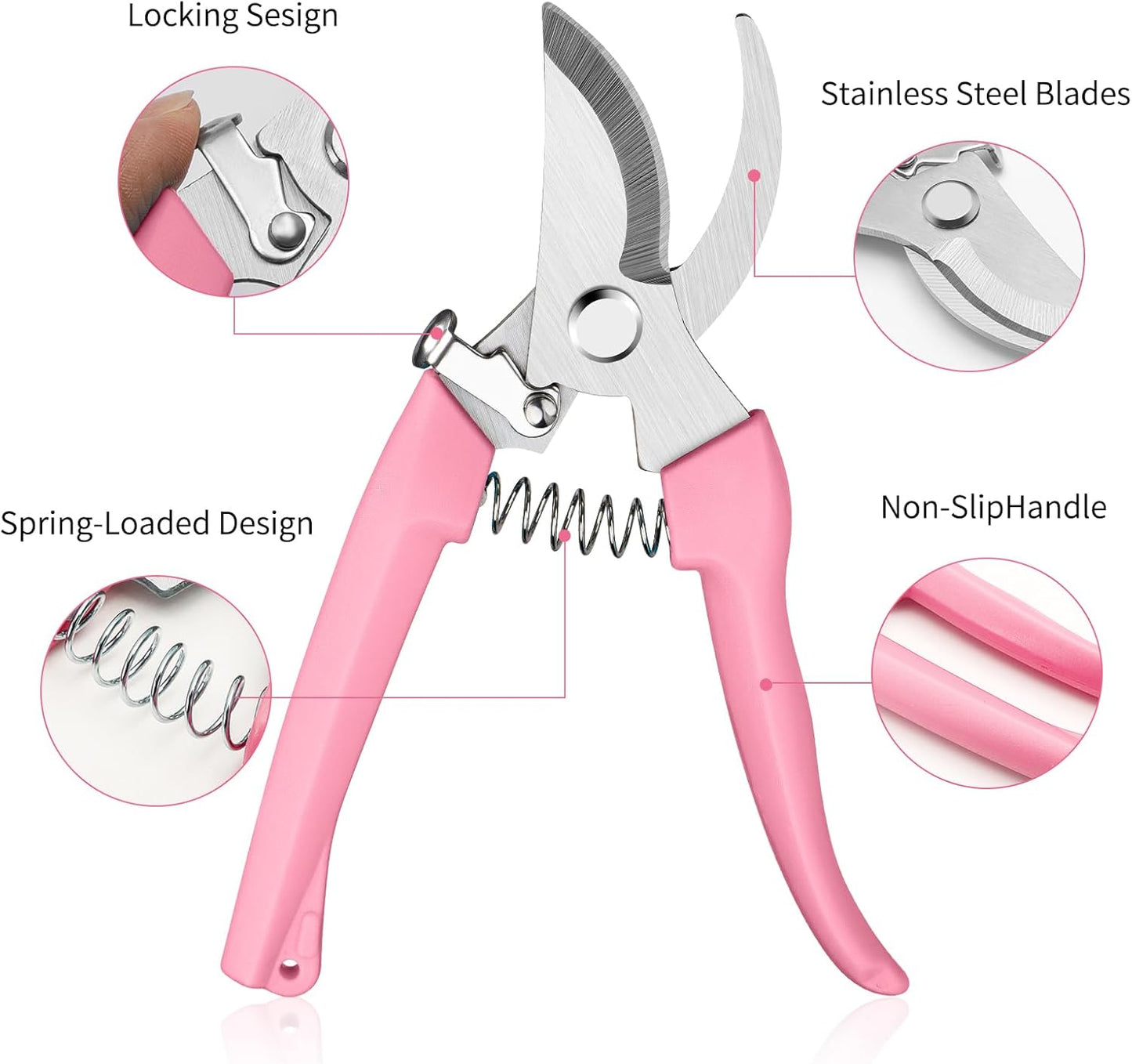 Flower Scissors, Premium Flower Shears, Pruning Shears for Gardening-Pink | Sharp Handhled Garden Scissors, Stainless Steel Garden Shears, 1-inch Cut Capacity Rust Resistant for Plants Bonsai
