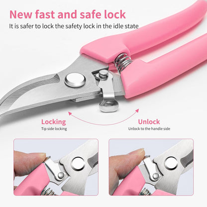 Flower Scissors, Premium Flower Shears, Pruning Shears for Gardening-Pink | Sharp Handhled Garden Scissors, Stainless Steel Garden Shears, 1-inch Cut Capacity Rust Resistant for Plants Bonsai