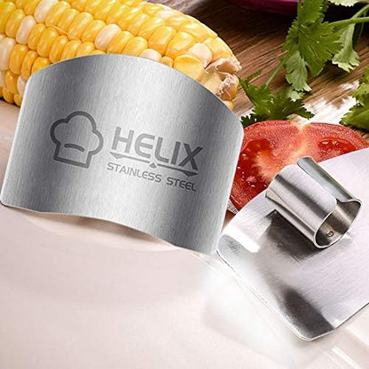 2 Pcs Finger Guard for Cutting aid, Kitchen Tool, Stainless Steel Knife Protector, Adjustable Hand Protect Fingers, Avoid Hurting, Slicing and Chopping, Silver
