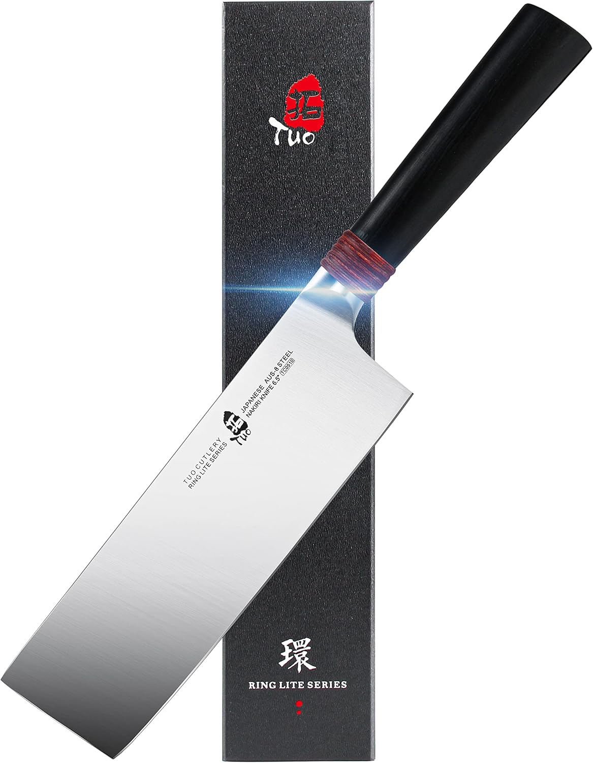 Nakiri Knife 6.5 inch - Professional Kitchen Vegetable Cleaver Knife Asian Usuba Knives for Vegetables and Fruits - AUS-8 Stainless Steel with Pakkawood Handle - Ring Lite Series with Gift Box