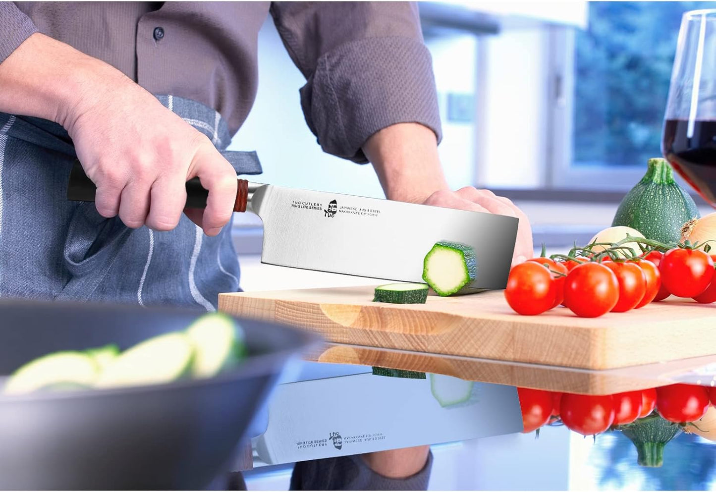 Nakiri Knife 6.5 inch - Professional Kitchen Vegetable Cleaver Knife Asian Usuba Knives for Vegetables and Fruits - AUS-8 Stainless Steel with Pakkawood Handle - Ring Lite Series with Gift Box